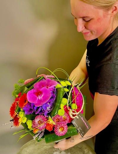 Festival of colour and fragrance in a contemporary vase.