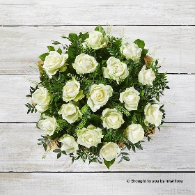 Twelve Ivory Roses & greenery in a hand tied bouquet