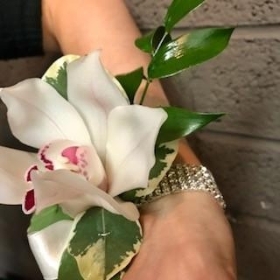 Debs Orchid Corsage on a Diamante Bracelet