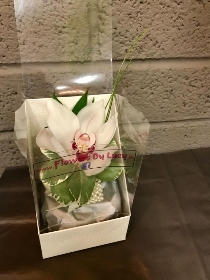 Debs Orchid Corsage on a Pearl Bracelet