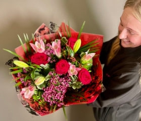 Love is.....Roses and lilies,hand tied.